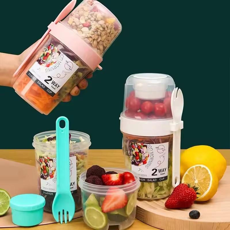 Meal Prep Oatmeal - 샐러드 오트밀 컵 500ml+300ml 누수 방지