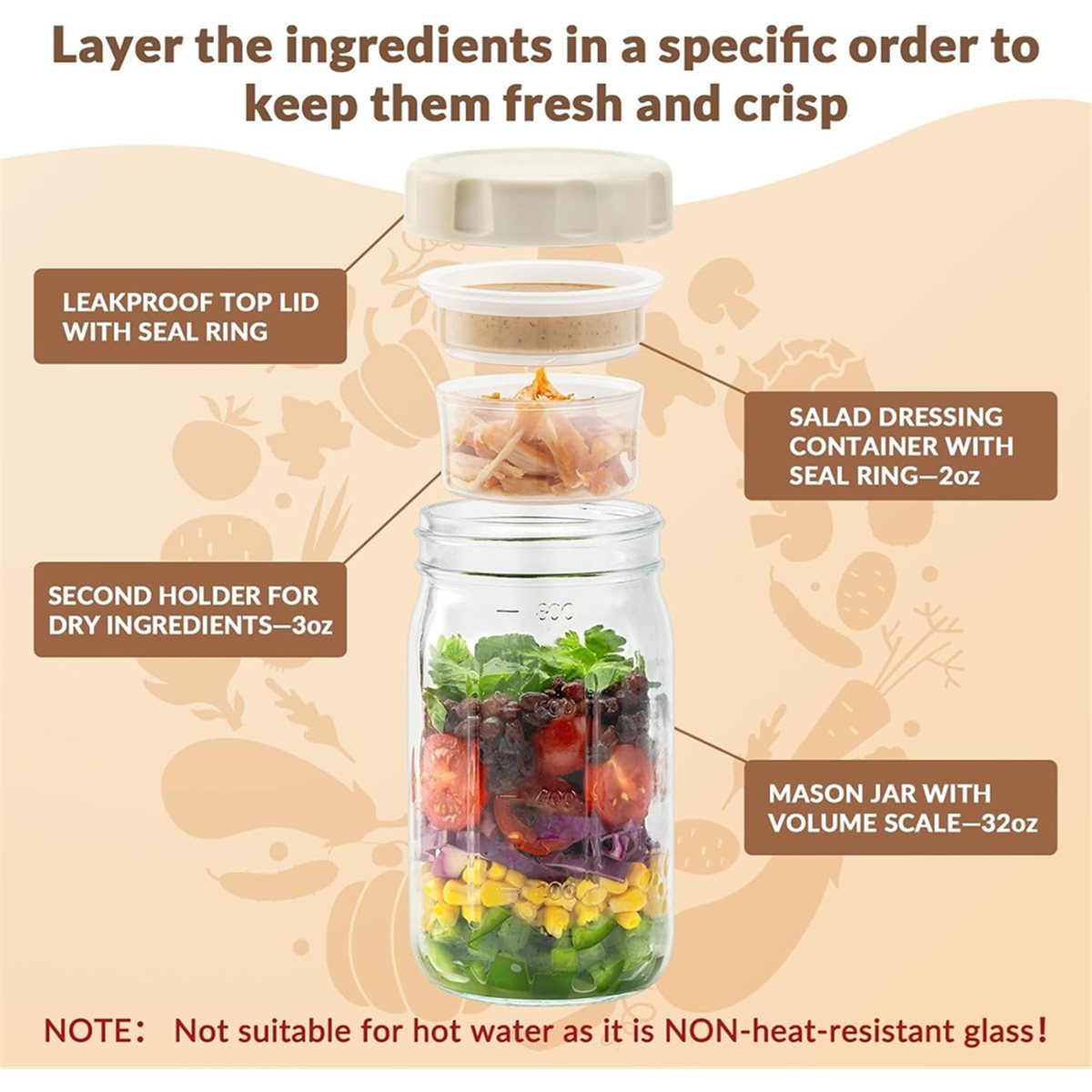 Meal Prep Jars With Lids - A67T 새 상품 4개입 유리 샐러드