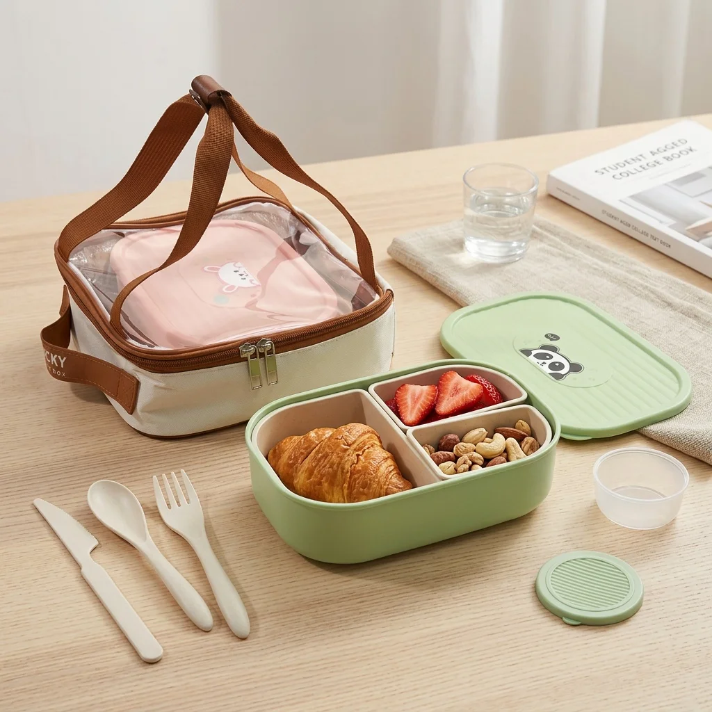 Meal Prep Jars With Lids - 뚜껑이 있는 어린이용 도시락통, 3칸 분리형