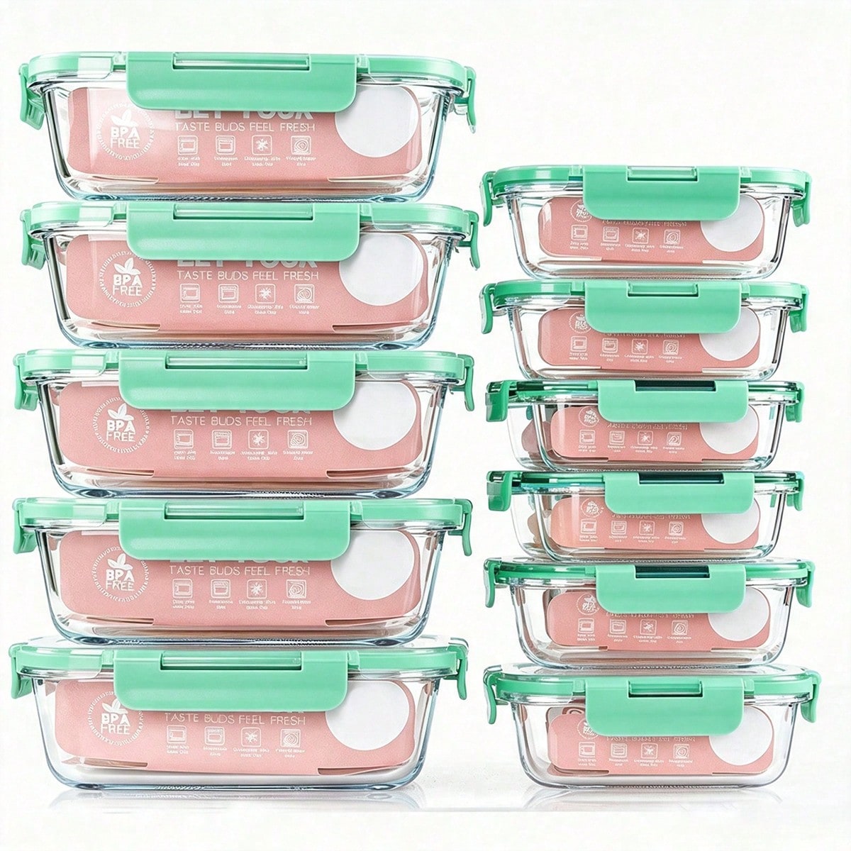 Meal Prep Box - 10개입 유리 식품 보관 용기, 뚜껑이