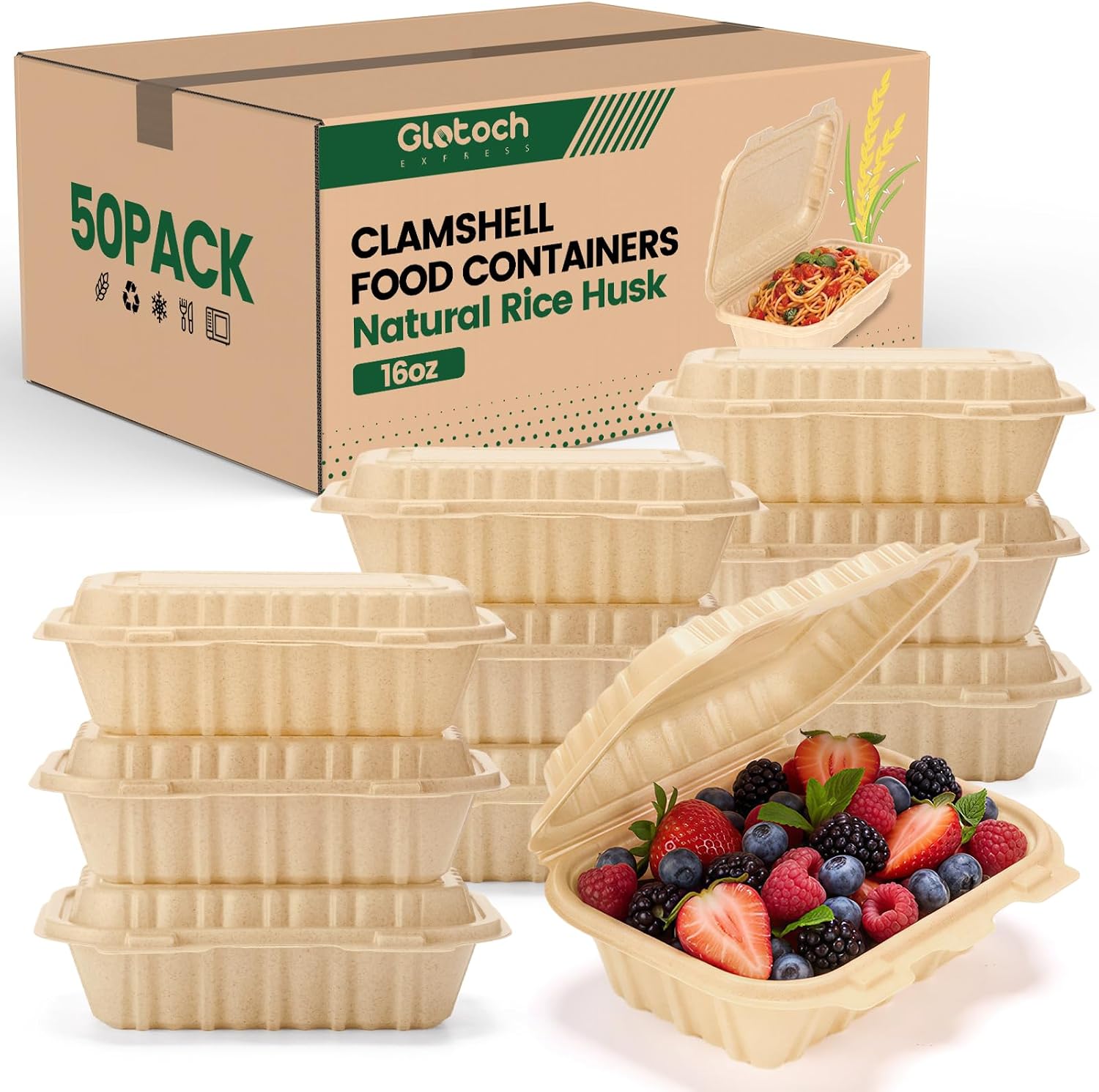 50개입 16온스 조개껍질 모양 테이크아웃 용기, 천연 - Meal Prep Box 리뷰 및 가격
