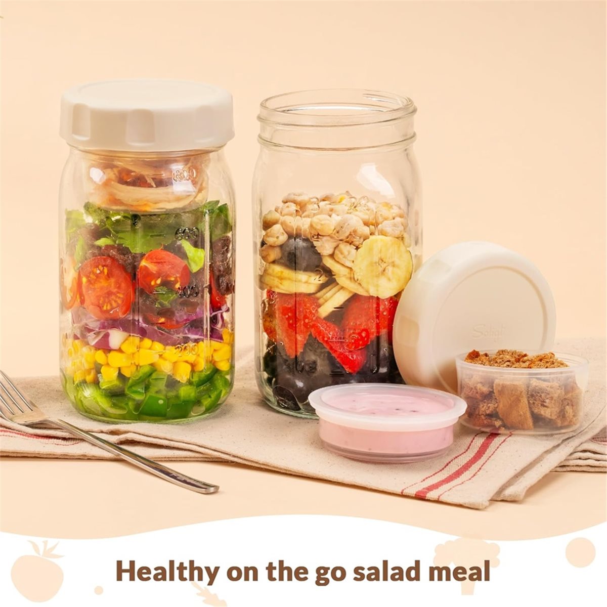 A67T 새 상품 4개입 유리 샐러드 병(뚜껑 포함)  - Meal Prep Jars With Lids 리뷰 및 가격