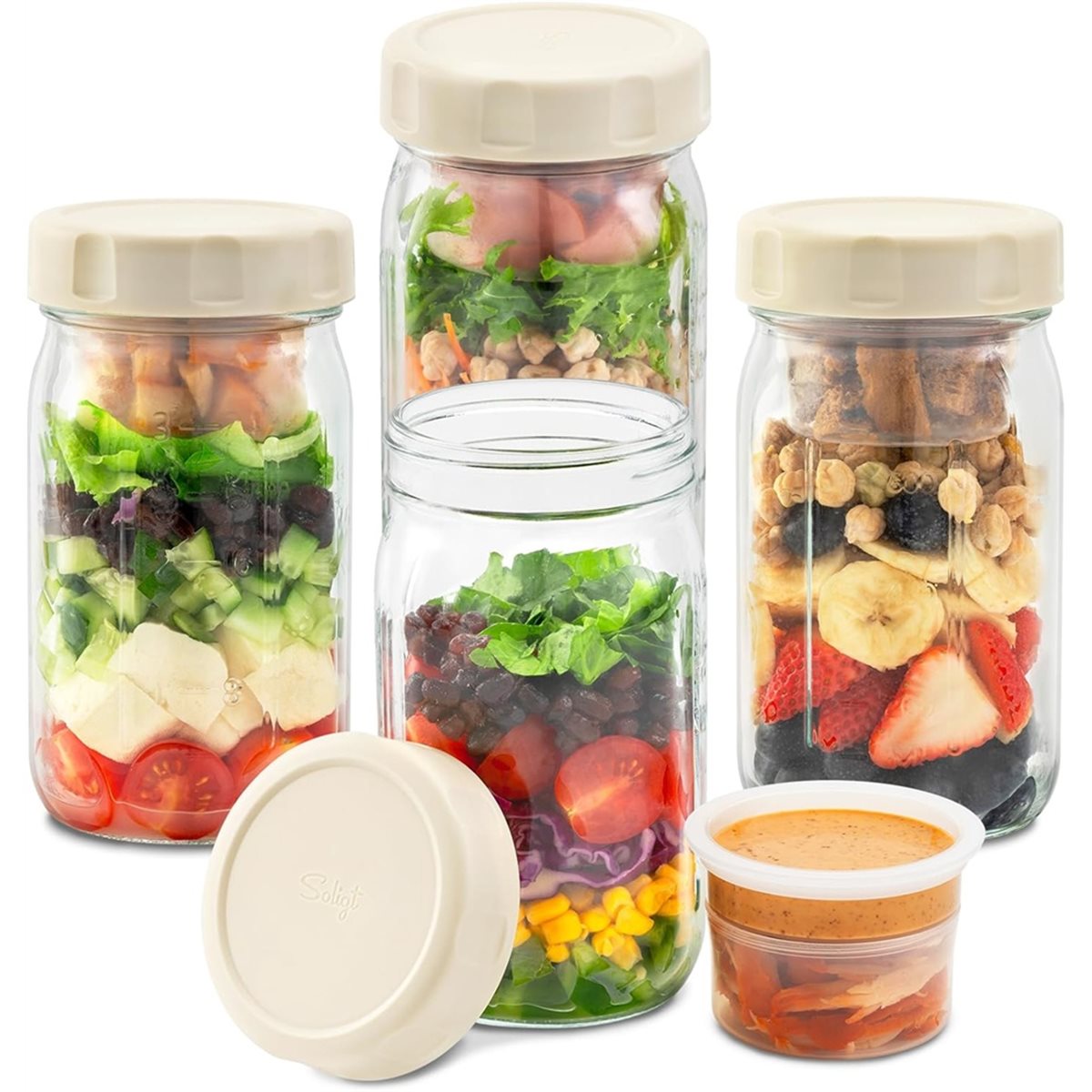 A67T 새 상품 4개입 유리 샐러드 병(뚜껑 포함)  - Meal Prep Jars With Lids 리뷰 및 가격