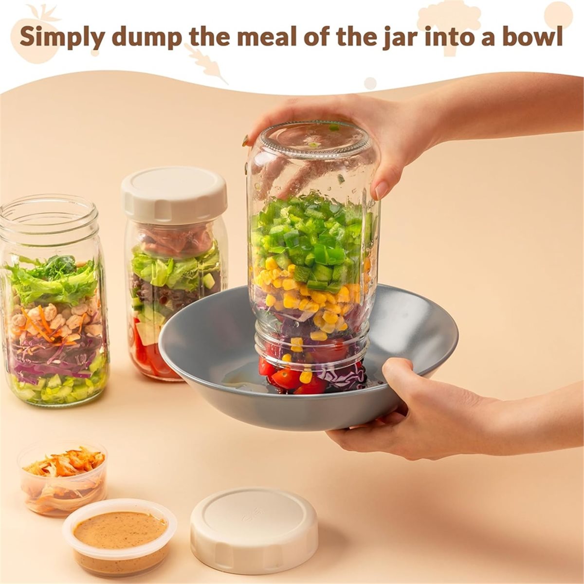A67T 새 상품 4개입 유리 샐러드 병(뚜껑 포함)  - Meal Prep Jars With Lids 리뷰 및 가격
