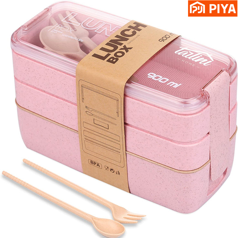 3-In-1 구획 밀짚 도시락 상자 재사용 가능한 식기 - Meal Prep Box 리뷰 및 가격