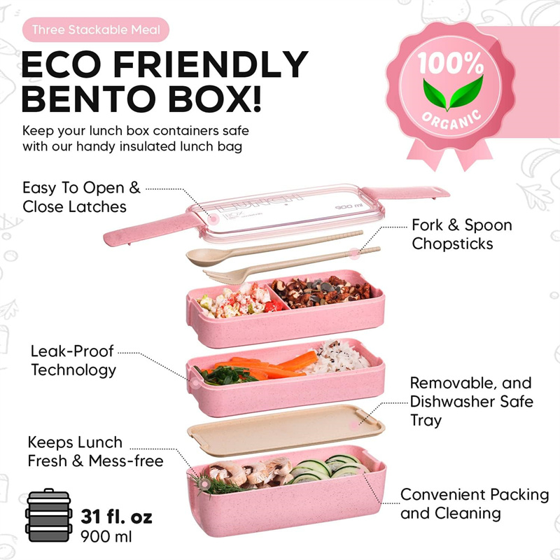3-In-1 구획 밀짚 도시락 상자 재사용 가능한 식기 - Meal Prep Box 리뷰 및 가격