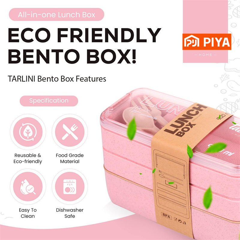 3-In-1 구획 밀짚 도시락 상자 재사용 가능한 식기 - Meal Prep Box 리뷰 및 가격