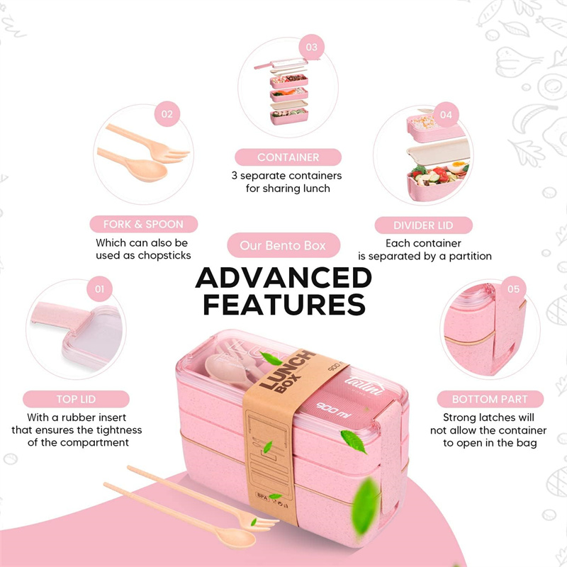 3-In-1 구획 밀짚 도시락 상자 재사용 가능한 식기 - Meal Prep Box 리뷰 및 가격