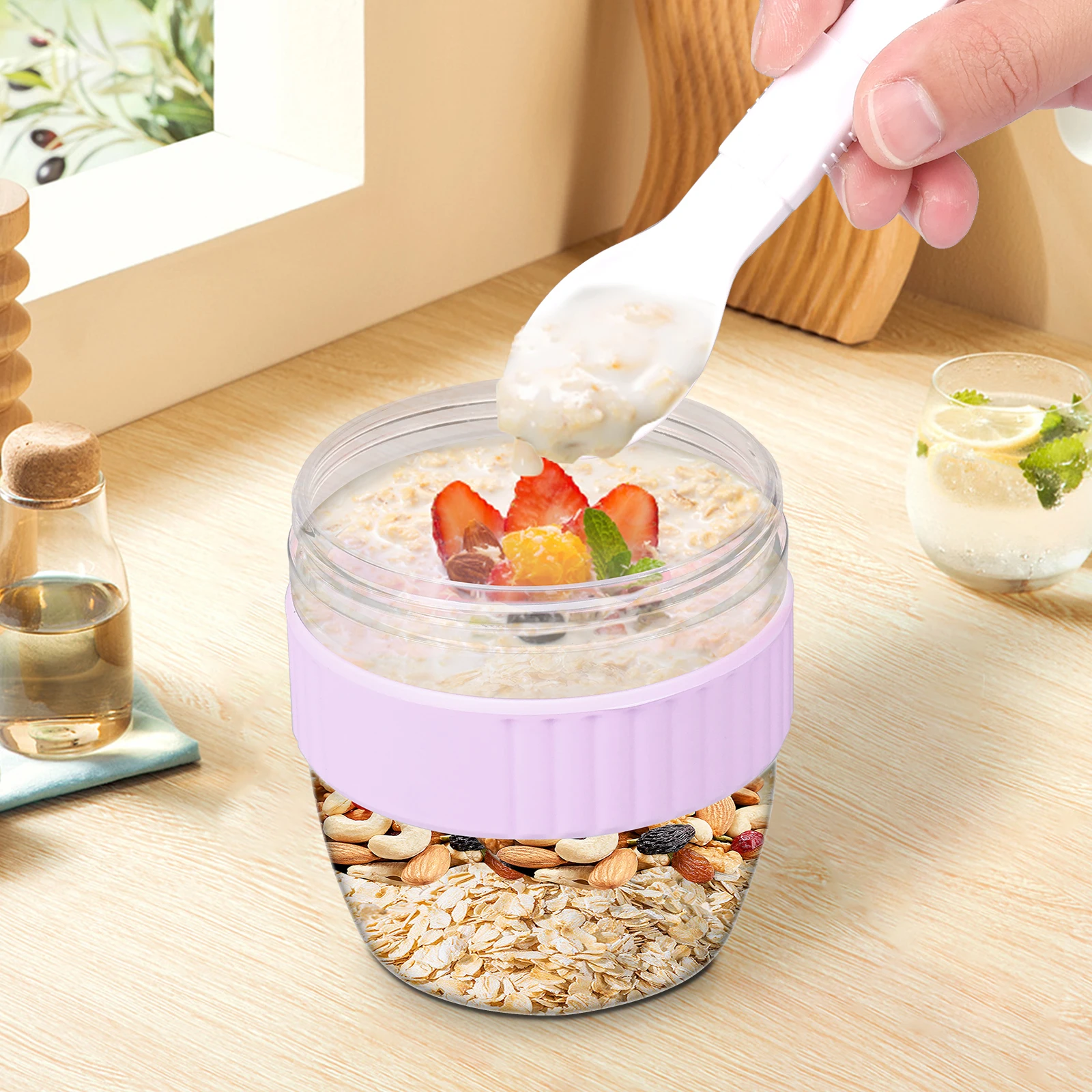 이중 레이어 오버나이트 오트 컨테이너(뚜껑 및 스푼 포 - Meal Prep Oatmeal 리뷰 및 가격
