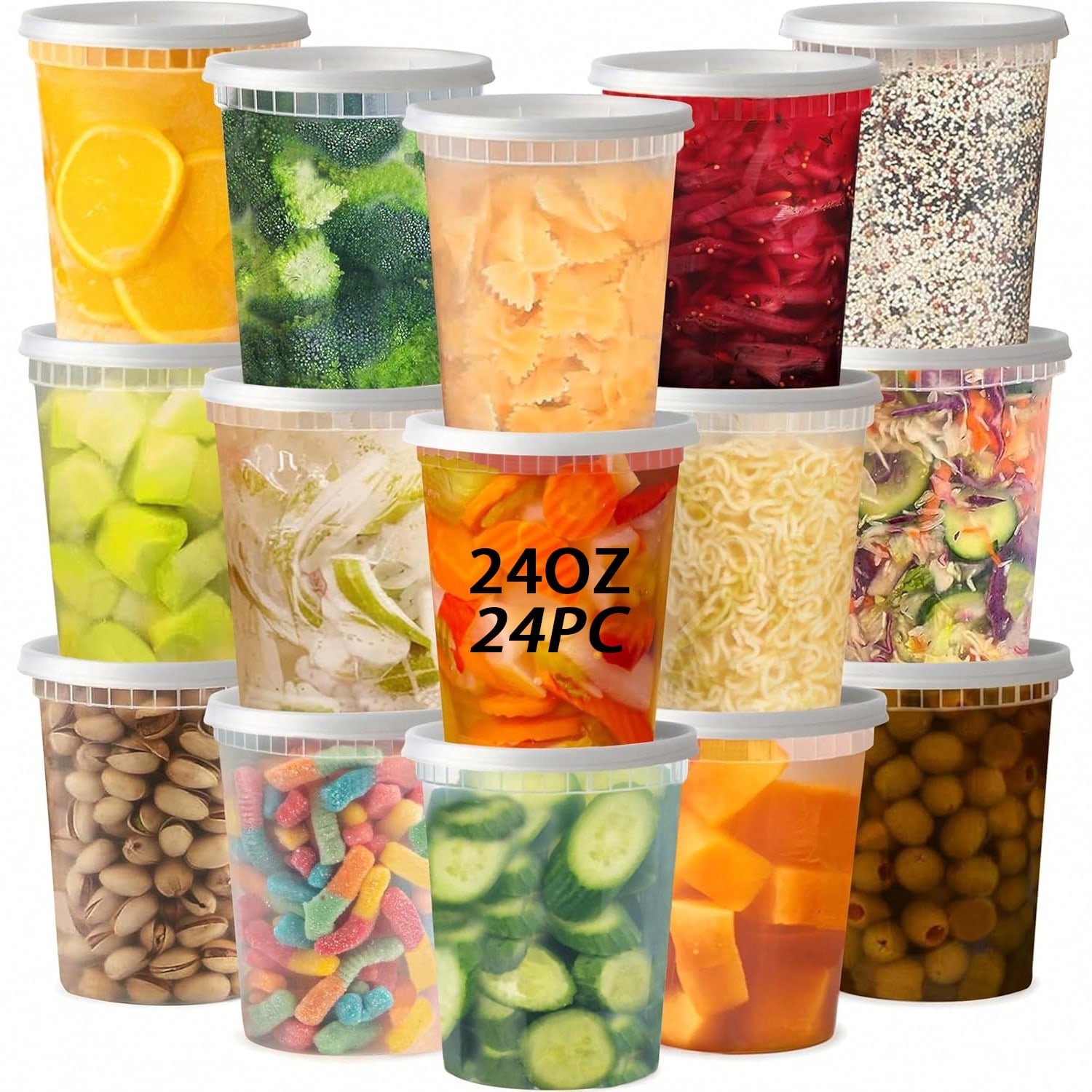 24개 세트의 식품 보관 용기, 32온스 플라스틱 식품 - Meal Prep Jars With Lids 리뷰 및 가격